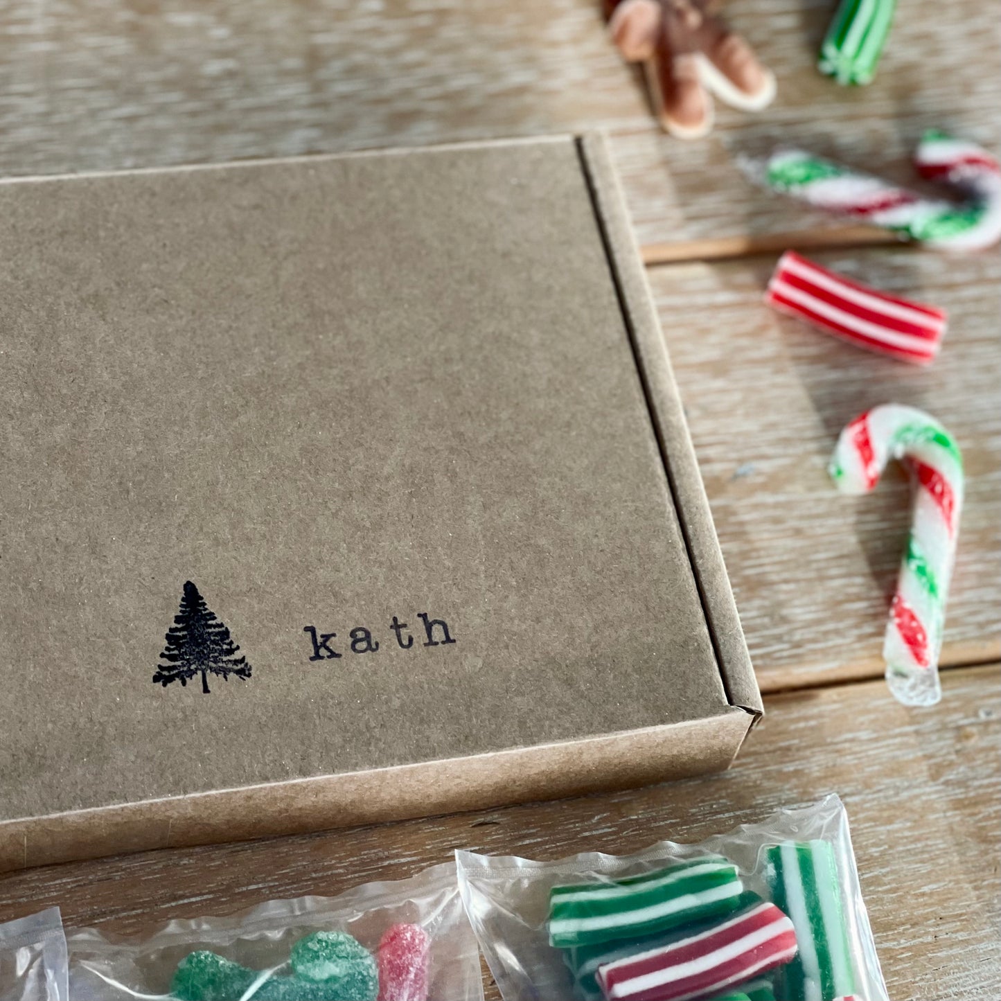 Pine Tree Hand Stamped Personalised Letterbox Sweets Gift Box